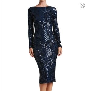 Dress the Population - Navy Emery Long Sleeve Sequin Cocktail Dress XL